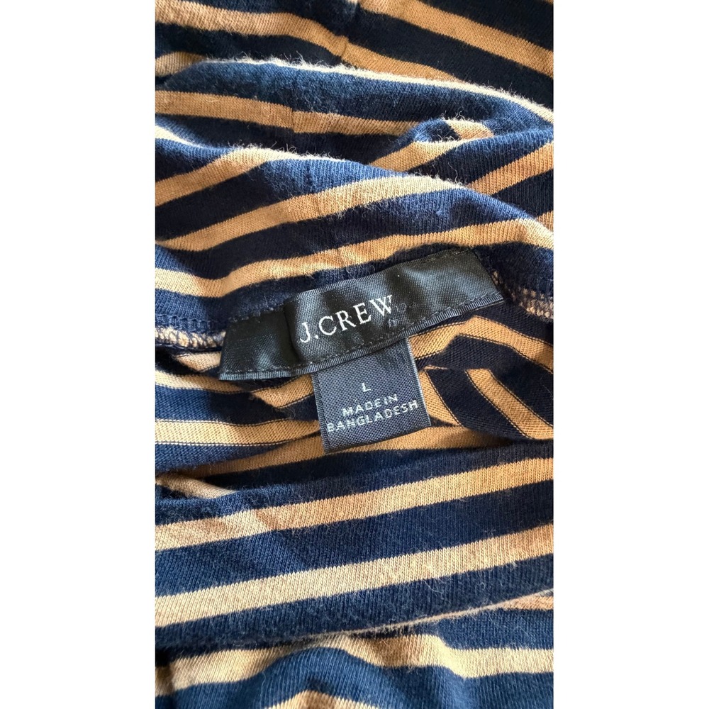 J.Crew Re-Imagined Navy Camel Striped Turtleneck Top L 100% Cotton - Picture 6 of 9